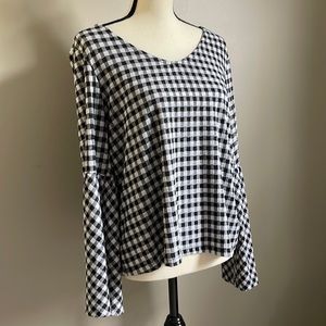 Black and light gray long sleeve  gingham top  Size M